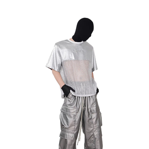 Pantalones Cargo Holgados con Acabado Mate para Hombre, Personalizados al por Mayor, con Bolsillos <span class=keywords><strong>de</strong></span> Parche y Conjunto <span class=keywords><strong>de</strong></span> Camiseta <span class=keywords><strong>de</strong></span> Malla y Cuero PU - Product Image 4