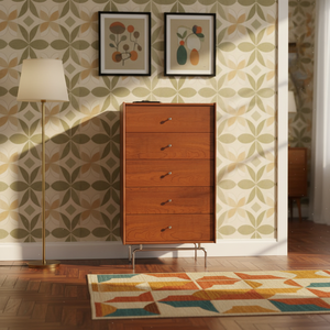 Cassettiera in Stile Vintage, Mobile a Cinque Cassetti in Legno Massello, Armadio da Parete per Soggiorno in Legno Massello - Product Image 1