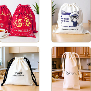 Sacs à cordon en coton et lin personnalisés, écologiques, petits sacs à cordon en coton biologique vierges avec logo - Product Image 6