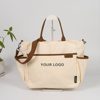 Sac fourre-tout en toile beige avec finition marron, logo personnalisé, bandoulière amovible, sac à bandoulière pour le travail et les trajets domicile-travail