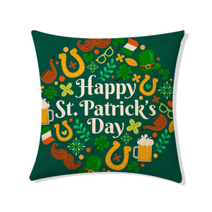 St. Patrick's Day <b>Throw</b> Pillow Square Cushion <b>Cover</b> Removable Flax Fabric Decorative Pillowcase for Home <b>Sofa</b> - Product Image 3