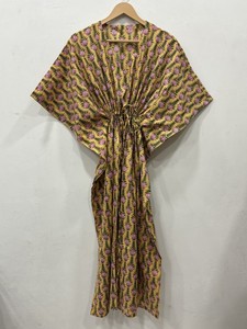 Flowing Floral Print <b>Kaftan</b> <b>Dress</b> for Women Boho Style <b>Long</b> <b>Dress</b> Relaxed Fit Gathered Drawstring Waist Casual Wear Outfit - Product Image 1