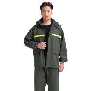 SLF-PU01 China hot selling Men PU Waterproof Breathable Hooded construction hiking climbing working Rain wear RainCoat Rain suit