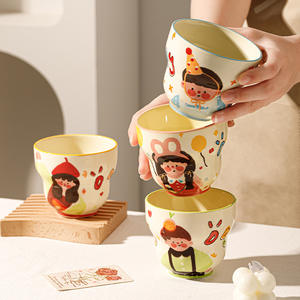 Tasse de petit déjeuner en céramique pour enfants conception de dessin animé mignon lave-vaisselle passe au micro-ondes parent-enfant présente tasse <span class=keywords><strong>sans</strong></span> poignée - Product Image 3