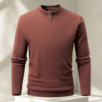 Pull en maille pour homme à col montant et demi-zip, manches longues, couleur unie, coupe droite, épais et chaud, idéal pour l'automne et l'hiver