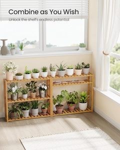 Étagère de salle de bain en bambou <span class=keywords><strong>SONGMICS</strong></span> à 3 niveaux réglables, support mural/sur pied, salon, balcon, cuisine, 59x236x213 pouces, naturel - Product Image 4