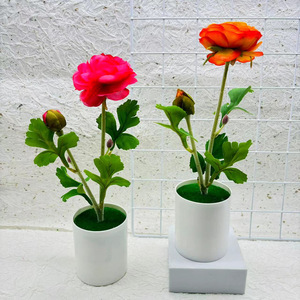Plante de rose artificielle 30 cm, pot blanc, fleurs en soie plastique, décoration pour la maison, le bureau, les mariages - Product Image 2