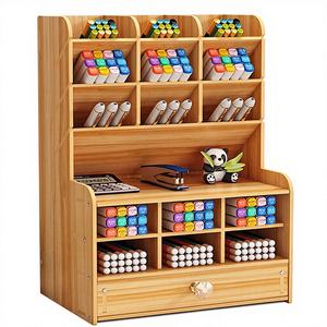 Organisateur de bureau triangulaire créatif en bambou, porte-stylos multifonctionnel, support de rangement, tiroir, fournitures de bureau et d'art pour la maison, écologique - Product Image 1