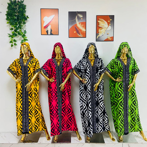 Robe longue kaftan à capuche imprimé africain pour femme - Robe grande taille à manches chauve-souris et bordure de sequins, tendance - Product Image 5
