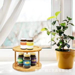 Solid Wood <b>Rotating</b> <b>Spice</b> <b>Rack</b> 25cm Diameter 2-Tier Bamboo Storage For Kitchen Condiments - Product Image 2