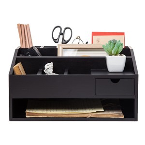 <b>Wooden</b> Office <b>Desk</b> Organizer With Drawer And Pen Holder For Desktop Storage And Organization - Product Image 2