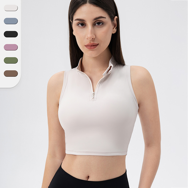 High Quality Half Zipper Women High Strength Shockproof Vest With Bra Sportswear Gym Fitness Women Yoga Tank Top