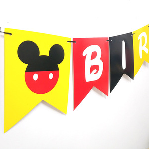Mickey <span class=keywords><strong>Minnie</strong></span> dessin animé image tirer drapeau enfants joyeux anniversaire vacances célébration scène décoration fournitures fête bannière - Product Image 6