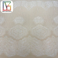 Tissu de dentelle africaine de luxe en tulle brodé de perles blanches et de sequins, lourdement perlé, pour robes de mariée