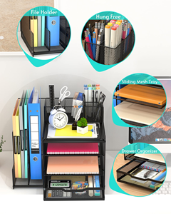 Office Desk Organizer with Upright <b>File</b> Holder 4-Tier Metal Lightweight Letter Paper <b>Tray</b> - Product Image 5