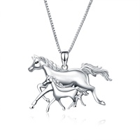 Bijoux sur le thème des animaux Collier pendentif deux chevaux galopants en argent sterling 925 plaqué rhodium