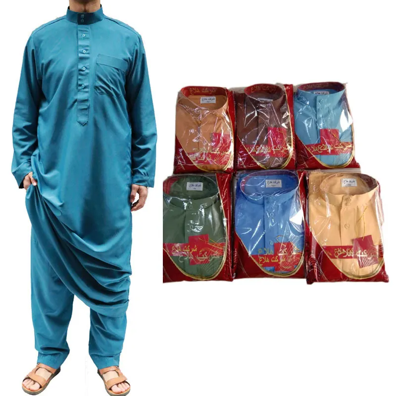 Vente chaude Arabe Thobe Conception Simple Manches Longues Thobe Abaya Islamique Musulman Traditionnel Hommes Vêtements Pour Hommes Vêtements