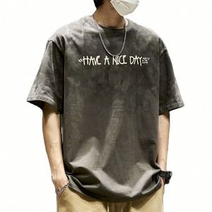 Wholesale Mens Oversize Acid Washed Solid Knitted Heavyweight Cotton Custom Graphic Logo Streetwear Vintage T-<b>Shirt</b> - Product Image 4