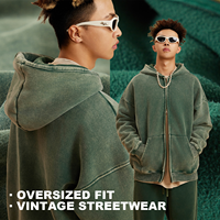 Sweat à capuche zippé vintage délavé pour homme, 400G, molleton épais, coupe oversize, streetwear, vente en gros, logo personnalisé, OEM, ODM