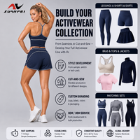 Ensemble de yoga avec logo personnalisé et bordure contrastante, débardeur col en V, short de sport ample, taille haute avec coutures et effet ventre plat, pour l'entraînement, OEM, Bleu marine