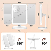 Miroir de maquillage de beauté à angle ultra-large à 270 degrés pliable en trois parties avec éclairage LED intelligent pour le bureau Cadeau de déesse