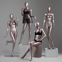 Mannequins de présentation de vêtements haut de gamme pour femmes, corps entier, sans tête, en fibre de verre, couleur or champagne, avec base en verre/métal