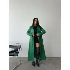 Manteau Trench Long en Cuir Véritable Vert Décontracté Imprimé Imperméable avec Ceinture et Doublure en Soie Poids Personnalisé pour Automne Hiver - Product Image 5