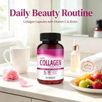 Complément alimentaire en capsules de collagène, biotine et vitamine C sans gluten, végétalien, OEM, pour la nutrition des cheveux, de la peau et des ongles