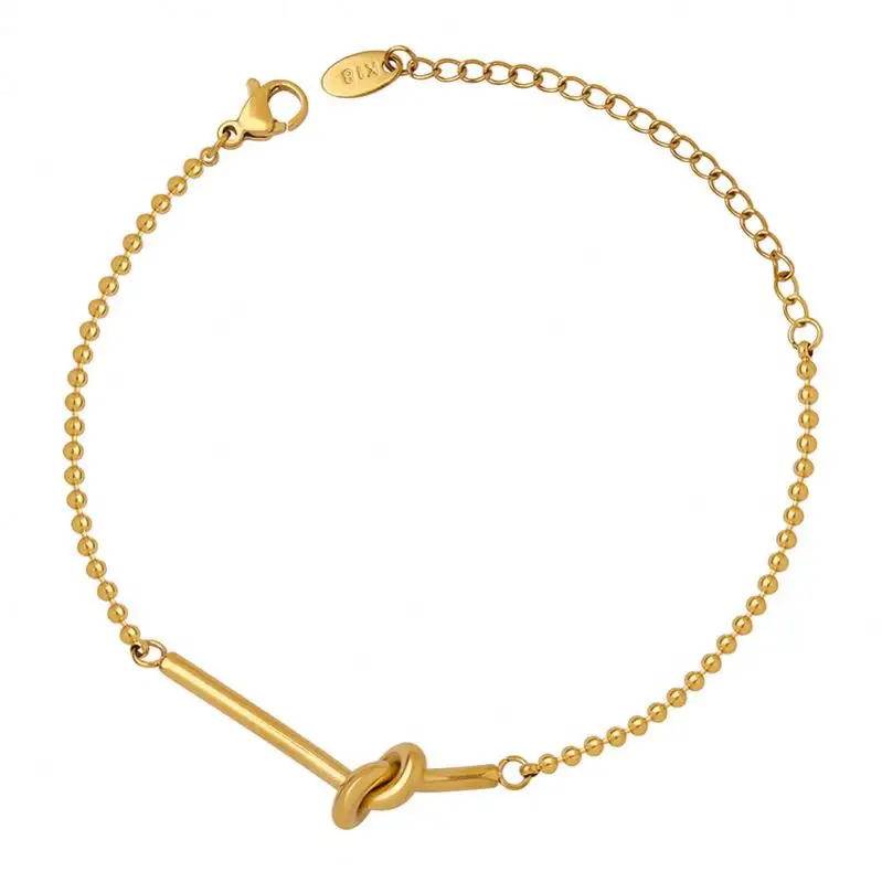 Elegante 18K oro placcato gioielli piccoli perline catena Love Knot Charm elegante bracciale in acciaio inox da donna