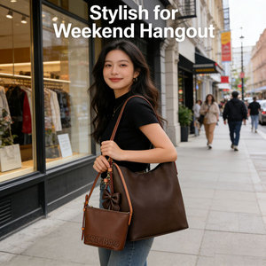 <span class=keywords><strong>Bolso</strong></span> Hobo de Cuero PU Marrón Vintage de Lujo con Lazo Decorativo y Mini Bolsa para <span class=keywords><strong>Mujer</strong></span>, <span class=keywords><strong>Bolso</strong></span> de Hombro de Diseñador Moderno - Product Image 2
