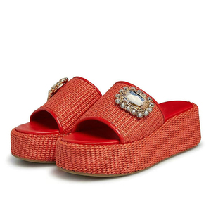 Big Women's Thick Sole Round Open Toe <b>Slides</b> Flat Casual Braided Upper Sandals Slippers <b>Large</b> Size 46 Wedge Shoes - Product Image 1