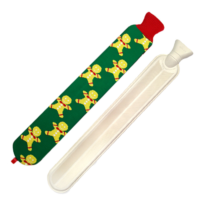 Ensemble bouillotte tricotée bonhomme en pain d'épices vert
