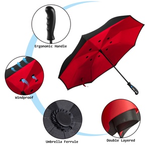 Extra Large Double Canopy Vented Windproof Inverted Reverse Upside Down <b>Umbrella</b> with C-shape Handle - Product Image 5