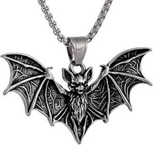 Collana con Ciondolo Pipistrello Gotico in Acciaio Inossidabile, Gioiello Pipistrello Vampiro, Accessorio Sportivo Unisex con Catena in Bambù - Product Image 1
