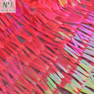 Nanyee Textile brodé dentelle garniture néon pastèque tissu à paillettes pour robe de cérémonie - Product Image 6