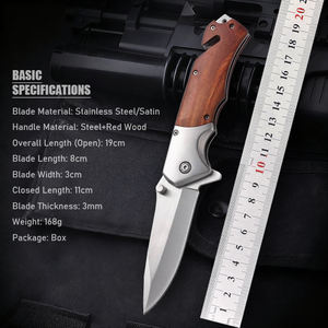 سكين جيب قابلة للطي متعددة الوظائف حسب الطلب من شركة تصنيع المعدات الأصلية سكين نجاة للتخييم في الهواء الطلق بمقبض من الخشب الأحمر ، سكين نجاة - Product Image 6