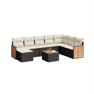 Ensemble de canapés de jardin en rotin noir avec pieds réglables, mobilier d'extérieur au design contemporain, panneaux en teck, 6 places - Product Image 1