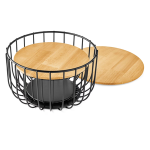 Ensemble de 2 paniers à fruits en fil métallique avec couvercle en bois, <span class=keywords><strong>grand</strong></span> organisateur de rangement pour légumes en métal pour comptoir de cuisine, garde-manger - Product Image 3