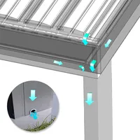 Pergola extérieure en aluminium avec arches, murs en verre fixes, toit à lames orientables, entièrement étanche, revêtement poudré, jardin luxueux