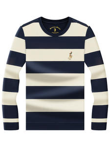 Camiseta de algodón 100% de punto de manga larga con cuello redondo a rayas para hombre transpirable informal de calidad superior con diseño Bretón - Product Image 4