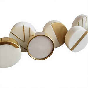 Solid Marble and Brass Rimmed Cabinet <b>Knob</b> Round <b>White</b> Marble Brass Drawer Pull Natural Stone <b>Door</b> <b>Knob</b> - Product Image 1