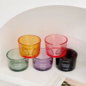 Best-selling Thick-colored Transparent Glass Candle <b>Stand</b> Embossing <b>Printing</b> High Quality Household Flameless Aromatherapy Jar - Product Image 1