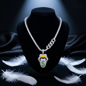 Colgante de Lujo HIPHOP con Diseño de Bolsa de Dinero y Lengua, con Moissanita, en Plata, Estilo Statement, Unisex, para Fiestas, Eventos y Streetwear - Product Image 1