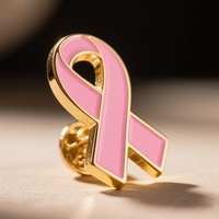 Épingle en émail dur souple avec logo personnalisé en gros Sensibilisation au cancer du sein Broche personnalisée Badge Épingles en émail avec ruban rose en métal