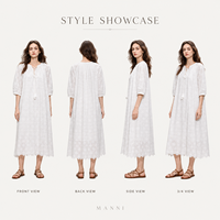 Vestido Personalizado para Mujer, Ropa Personalizada, Blanco, Bordado, Corte Holgado, Casual, Verano, Midi