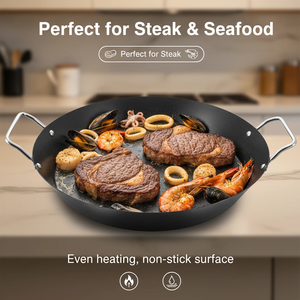 กระทะปาเอญ่า ผลิตจากโรงงาน แบบ OEM อเนกประสงค์ หนา 1.5 มม. ทำจากเหล็กกล้าคาร์บอนเคลือบสารกันติด ขนาด 22 ซม. 26 ซม. 30 ซม. 34 ซม. 38 ซม. 42 ซม. มีหูจับสองข้าง - Product Image 1