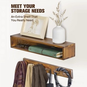 Solid Wood <b>Wall</b> Mounted Double Layer Coat Rack With Shelf For Entryway Bedroom <b>Storage</b> Durable Wooden <b>Hanging</b> Rack - Product Image 1