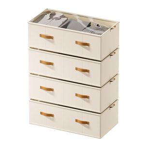 Organizador de almacenamiento debajo de la cama, color beige lino, con ventana transparente, apilable y plegable, para edredones y ropa de cama. - Product Image 1