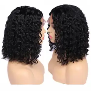Corto pixie corte bob pelucas para mujer sin pegamento brasileño color natural rizado afro del pelo humano del frente del cordón pelucas negro las mujeres