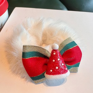 Nouveau Bandeau Coréen de <span class=keywords><strong>Noël</strong></span> en tissu éponge avec nœud en peluche à motif écossais pour queue de cheval - Product Image 5